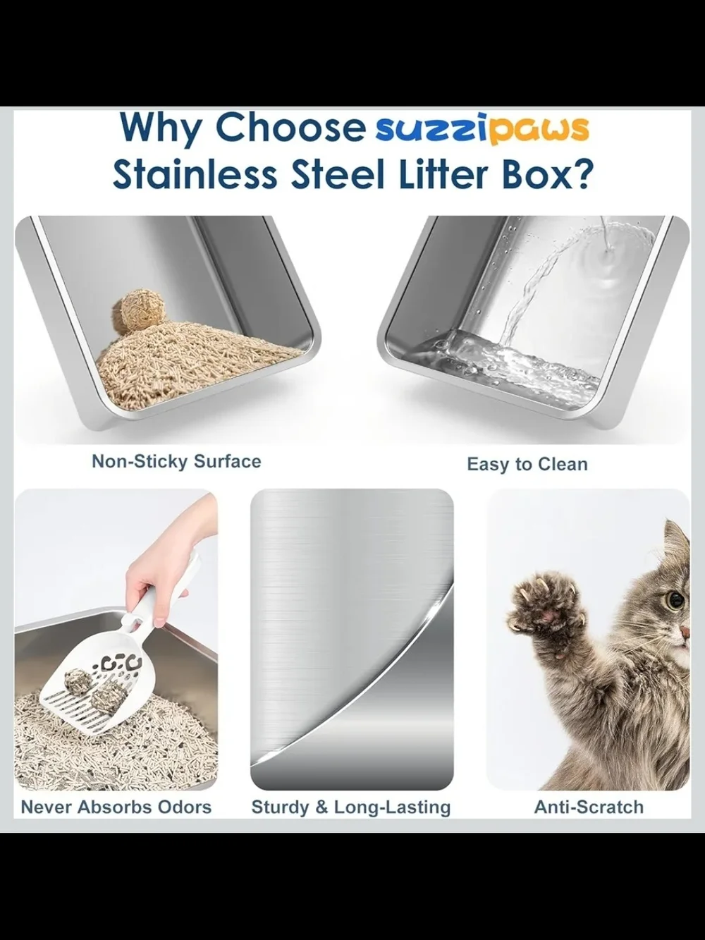 2 Pack XL Stainless Steel Cat Litter Box High Wall Enclosed Pan With Lid
